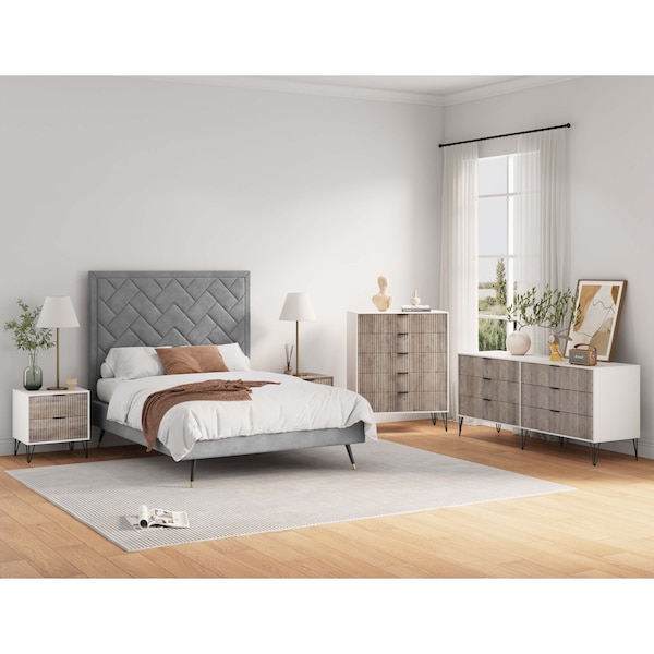 Manhattan Comfort 3-Piece DUMBO 5-Drawer Tall Dresser, 6-Drawer Double Low Dresser & Nightstand 2.0 in White and Grey 3-DB07-WG - main